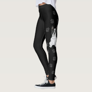Black Piebald French Bulldog / Frenchie Dog & Paws Leggings