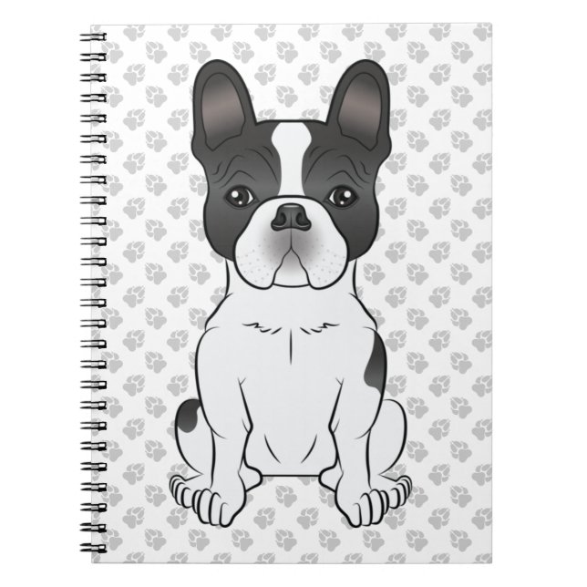 Black Piebald French Bulldog / Frenchie Dog & Paws Notizblock (Vorderseite)