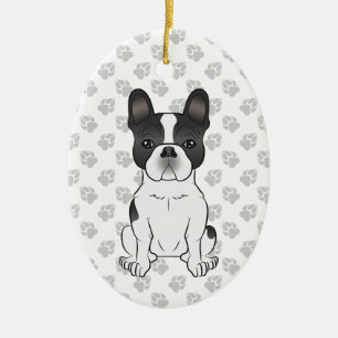 Black Piebald French Bulldog / Frenchie Dog & Text Keramik Ornament
