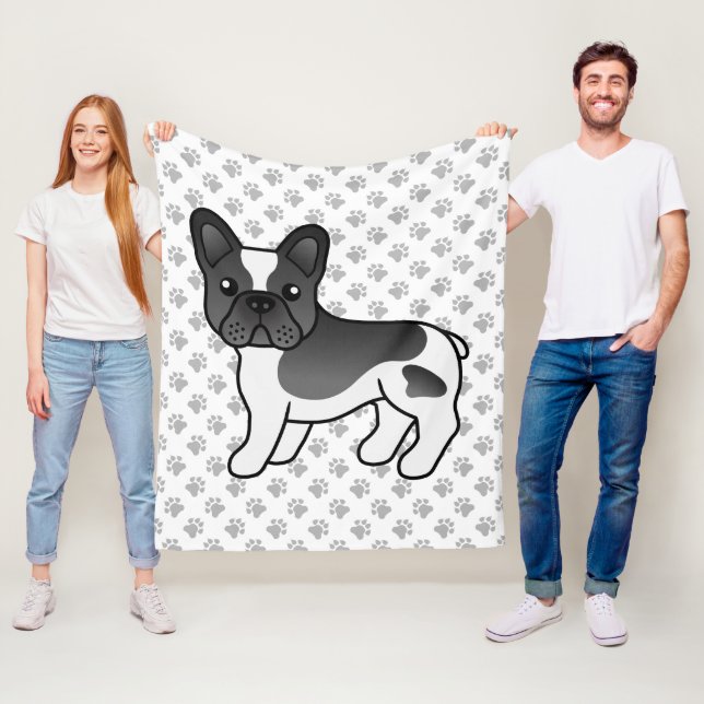 Black Piebald French Bulldog Niedlicher Cartoon Do Fleecedecke (Beispiel)
