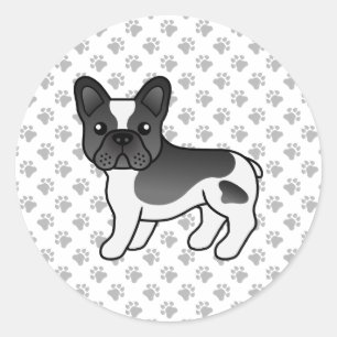 Black Piebald French Bulldog Niedlicher Cartoon Do Runder Aufkleber
