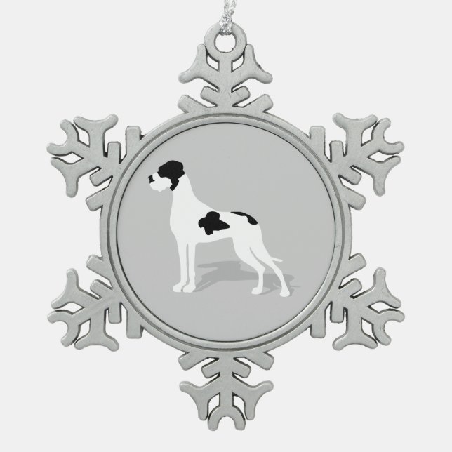 Black Piebald Great Dane Schneeflocken Zinn-Ornament (Vorderseite)