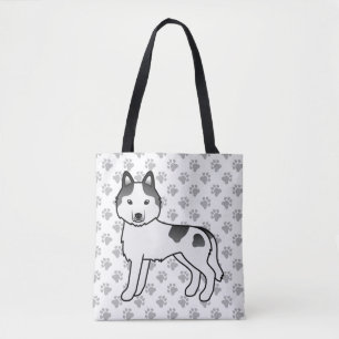 Black Piebald Siberian Husky Cartoon Dog & Paws