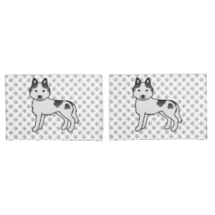 Black Piebald Siberian Husky Cartoon Hund und Paar Kissenbezug