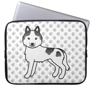 Black Piebald Siberian Husky Niedlich Cartoon Dog Laptopschutzhülle