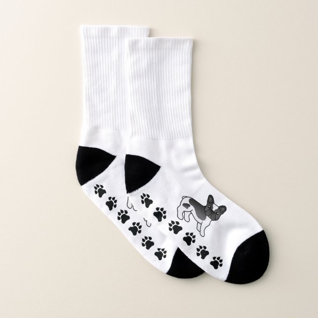 Black Pied French Bulldog Niedlicher Cartoon Dog & Socken (Paar)