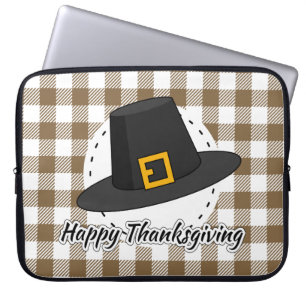 Black Pilgrim Hat auf Brown Kariert - Erntedank Laptopschutzhülle