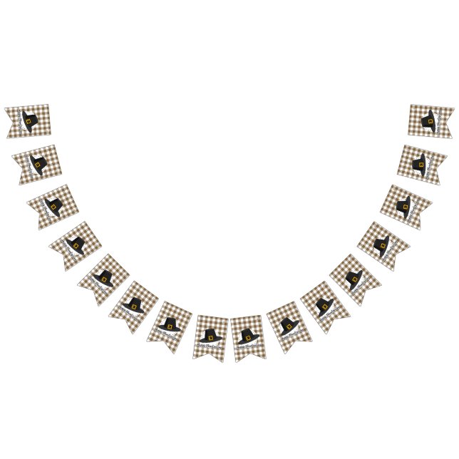 Black Pilgrim Hat auf Brown Kariert - Erntedank Wimpelkette (Alle)