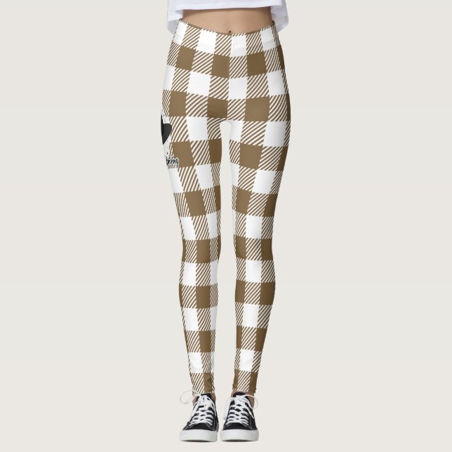 Black Pilgrim Hat on Brown Plaid - Thanksgiving Leggings