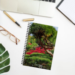 Black Pine Tree und Red Japanisches Ahorn Foto Notizbuch