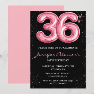Black Pink 36. Geburtstagseinladungen Balloon Glam Einladung