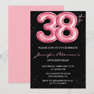Black Pink 38. Geburtstagseinladungen Ballon Glamo Einladung