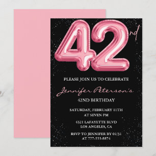 Black Pink 42. Geburtstagseinladungen Balloon Glam Einladung