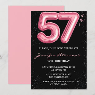 Black Pink 57. Geburtstagseinladungen Balloon Glam Einladung