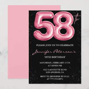 Black Pink 58. Geburtstagseinladungen Balloon Glam Einladung