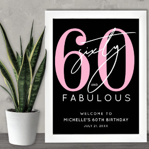 Black Pink 60. Geburtstag Willkommensschild Poster