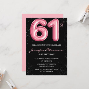 Black Pink 61. Geburtstagseinladungen Balloon Glam Einladung