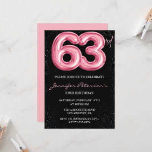 Black Pink 63. Geburtstagseinladungen Balloon Glam Einladung