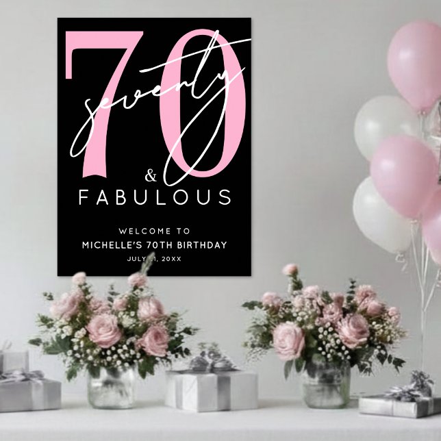 Black Pink 70. Geburtstag Willkommensschild Poster (Black Pink 70th Birthday Welcome Sign )