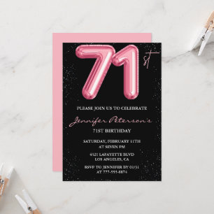 Black Pink 71. Geburtstagseinladungen Balloon Glam Einladung
