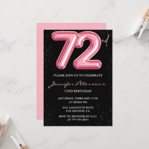 Black Pink 72. Geburtstagseinladungen Balloon Glam Einladung