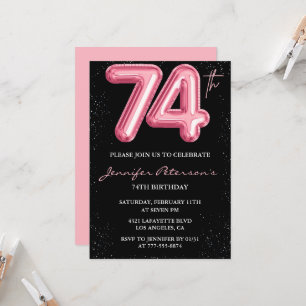 Black Pink 74. Geburtstagseinladungen Balloon Glam Einladung