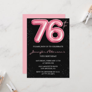Black Pink 76. Geburtstagseinladungen Ballon Glamo Einladung