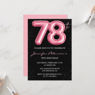 Black Pink 78. Geburtstagseinladungen Balloon Glam Einladung