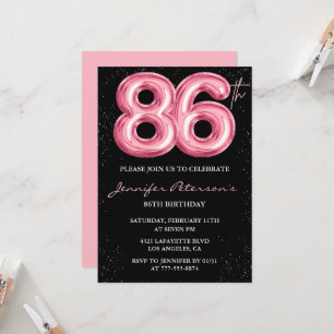 Black Pink 86. Geburtstagseinladungen Ballon Glamo Einladung
