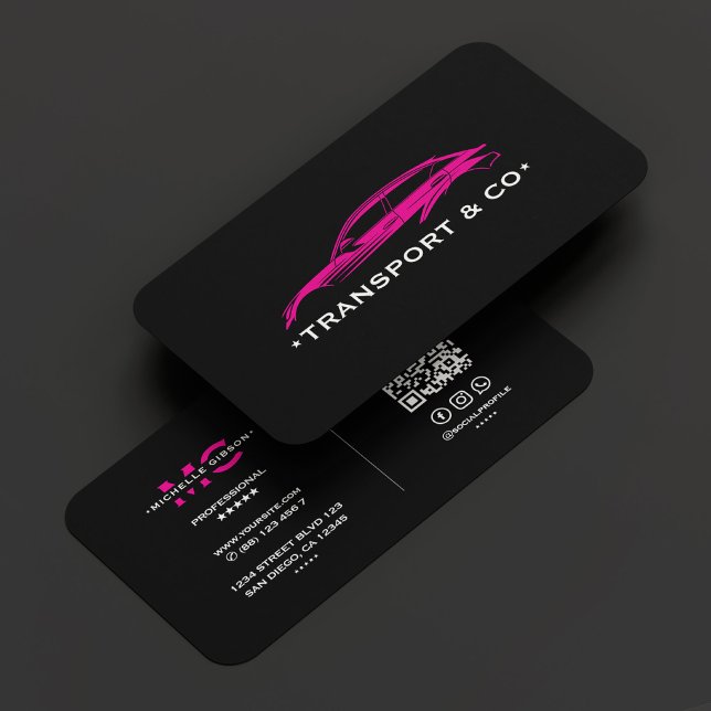 Black Pink Auto Fahrer Chauffeur Retro Modern Visitenkarte (Black Pink Auto Car Driver Chauffeur Retro Modern Business Card
)