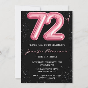 Black Pink Ballon Glam Glitter 72. Geburtstag Einladung