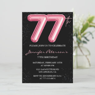 Black Pink Ballon Glam Glitter 77. Geburtstag Einladung
