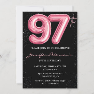 Black Pink Ballon Glam Glitter 97. Geburtstag Einladung