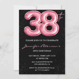 Black Pink Balloon Glam Glitzer 38. Geburtstag Einladung