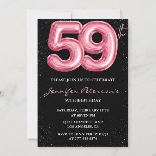 Black Pink Balloon Glam Glitzer 59. Geburtstag Einladung