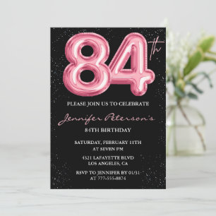 Black Pink Balloon Glam Glitzer 84. Geburtstag Einladung