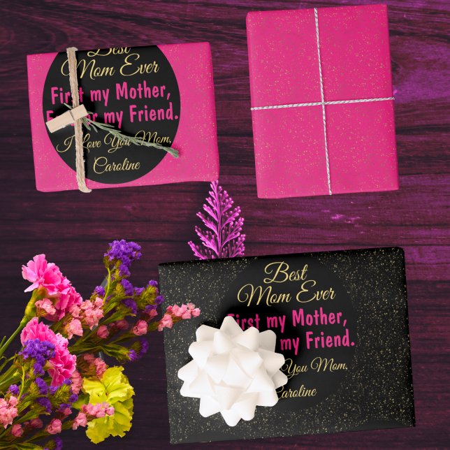 Black Pink Beste Mama je Chic Modern Modern Mother Geschenkpapier Set (Von Creator hochgeladen)