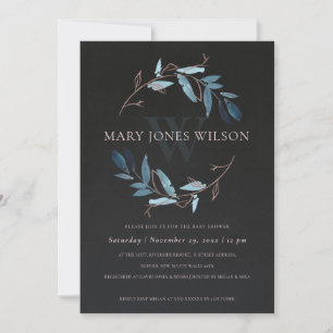 BLACK PINK BLUE FOLIAGE WREATH BABY SHOWCARD DANKESKARTE