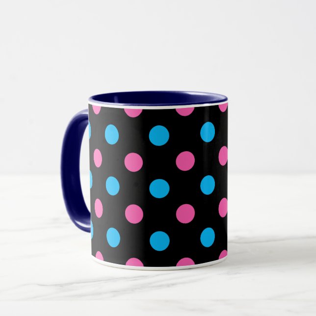 Black Pink Blue Polka Dot Pattern Tasse (Vorderseite Links)