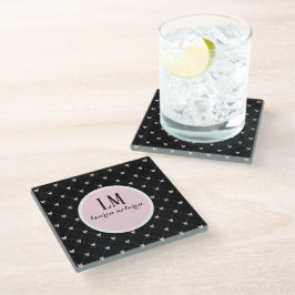 Black & Pink Bow Monogram Glasuntersetzer