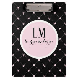 Black & Pink Bow Monogram Klemmbrett