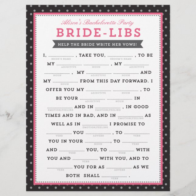 Black & Pink Bride Libs Spiel (Vorderseite)