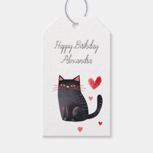 Black Pink Cat Hearts Birthday Geschenkanhänger