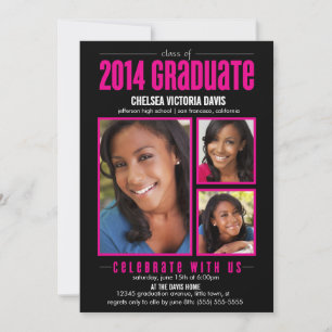 Black Pink Class of 2014 Graduate Foto Einladung