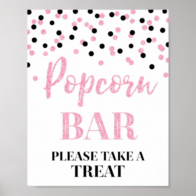 Black Pink Confetti Popcorn Bar Sign Poster (Vorne)