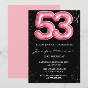Black Pink Einladungen zum 53. Geburtstag Ballon G
