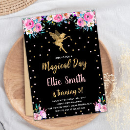 Black Pink Floral Fairy Geburtstag Einladungen