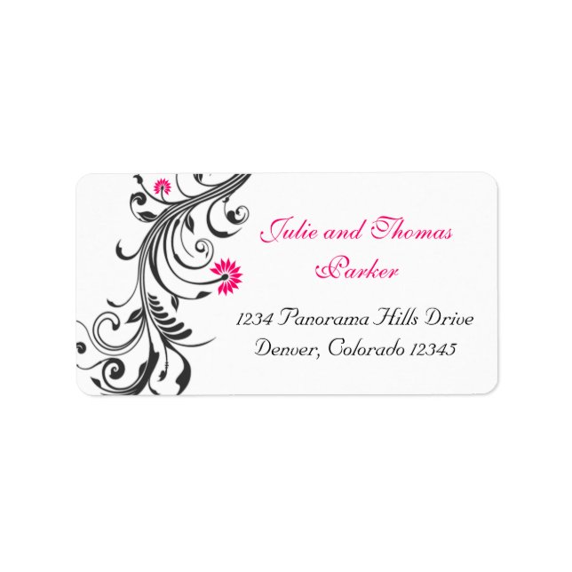 Black Pink Floral Wedding Return Address Label Adressaufkleber (Vorne)