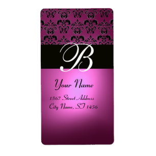 BLACK PINK FUCHSIA LILA AMETHYST DAMASK MONOGRAMM