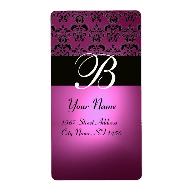 BLACK PINK FUCHSIA LILA AMETHYST DAMASK MONOGRAMM (Vorne)